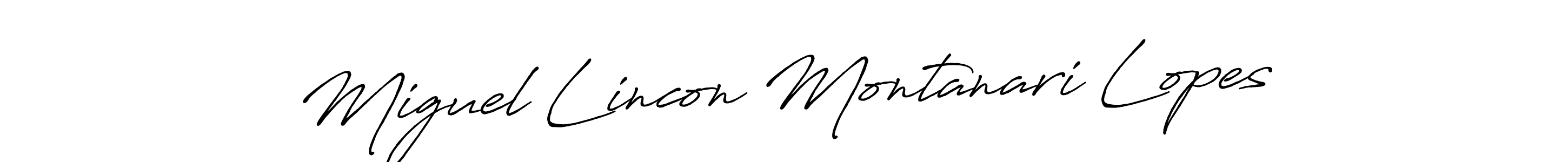 Create a beautiful signature design for name Miguel Lincon Montanari Lopes. With this signature (Antro_Vectra_Bolder) fonts, you can make a handwritten signature for free. Miguel Lincon Montanari Lopes signature style 7 images and pictures png