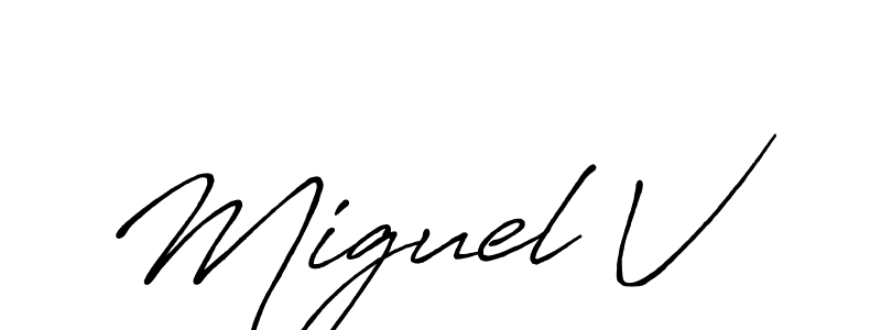 The best way (Antro_Vectra_Bolder) to make a short signature is to pick only two or three words in your name. The name Miguel V include a total of six letters. For converting this name. Miguel V signature style 7 images and pictures png