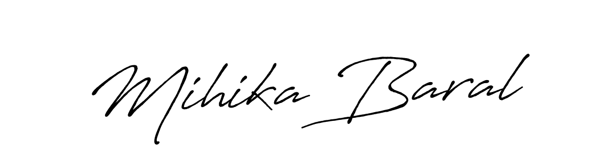 The best way (Antro_Vectra_Bolder) to make a short signature is to pick only two or three words in your name. The name Mihika Baral include a total of six letters. For converting this name. Mihika Baral signature style 7 images and pictures png