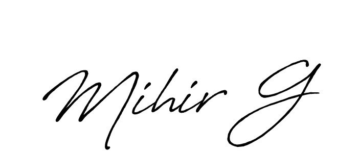 How to make Mihir G name signature. Use Antro_Vectra_Bolder style for creating short signs online. This is the latest handwritten sign. Mihir G signature style 7 images and pictures png