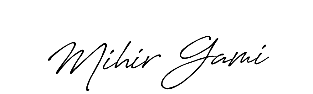 This is the best signature style for the Mihir Gami name. Also you like these signature font (Antro_Vectra_Bolder). Mix name signature. Mihir Gami signature style 7 images and pictures png