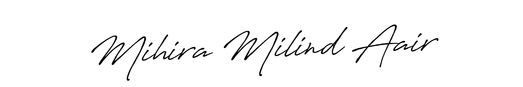 This is the best signature style for the Mihira Milind Aair name. Also you like these signature font (Antro_Vectra_Bolder). Mix name signature. Mihira Milind Aair signature style 7 images and pictures png