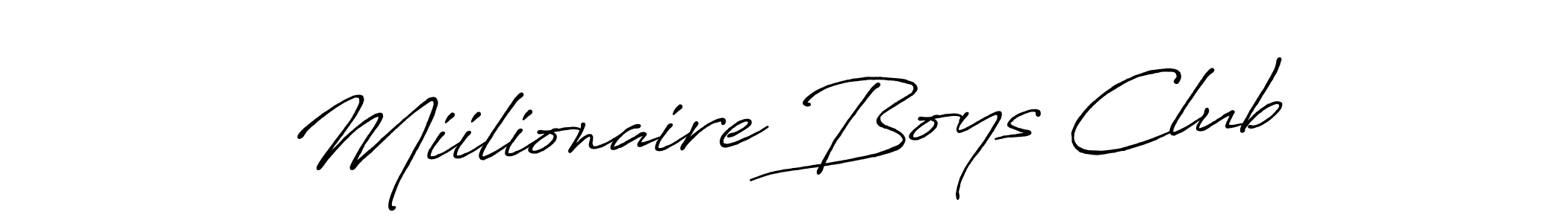Create a beautiful signature design for name Miilionaire Boys Club. With this signature (Antro_Vectra_Bolder) fonts, you can make a handwritten signature for free. Miilionaire Boys Club signature style 7 images and pictures png