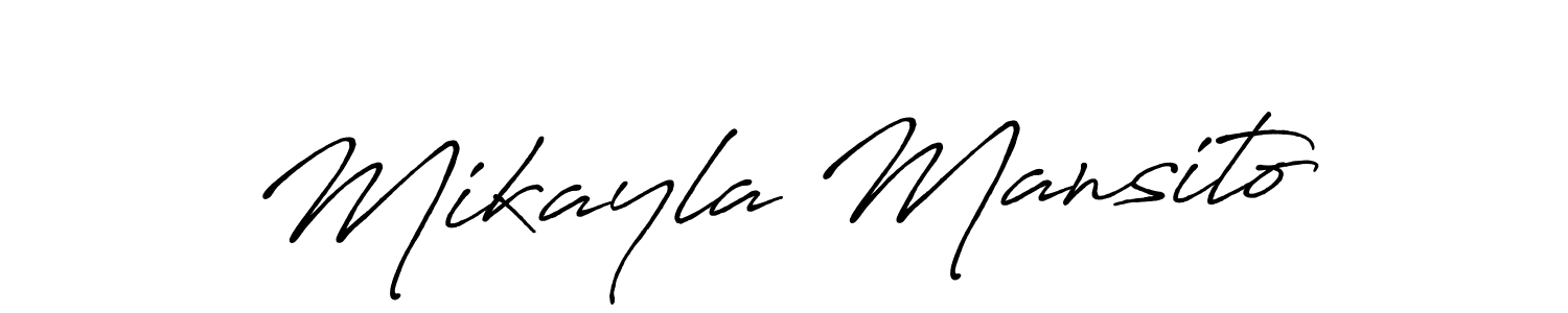 if you are searching for the best signature style for your name Mikayla Mansito. so please give up your signature search. here we have designed multiple signature styles  using Antro_Vectra_Bolder. Mikayla Mansito signature style 7 images and pictures png