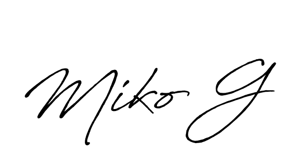 if you are searching for the best signature style for your name Miko G. so please give up your signature search. here we have designed multiple signature styles  using Antro_Vectra_Bolder. Miko G signature style 7 images and pictures png