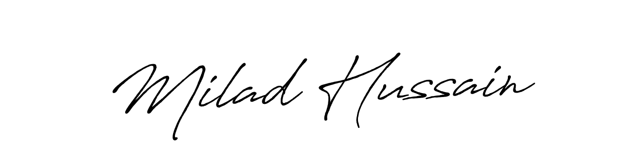 The best way (Antro_Vectra_Bolder) to make a short signature is to pick only two or three words in your name. The name Milad Hussain include a total of six letters. For converting this name. Milad Hussain signature style 7 images and pictures png