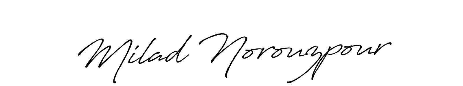 The best way (Antro_Vectra_Bolder) to make a short signature is to pick only two or three words in your name. The name Milad Norouzpour include a total of six letters. For converting this name. Milad Norouzpour signature style 7 images and pictures png