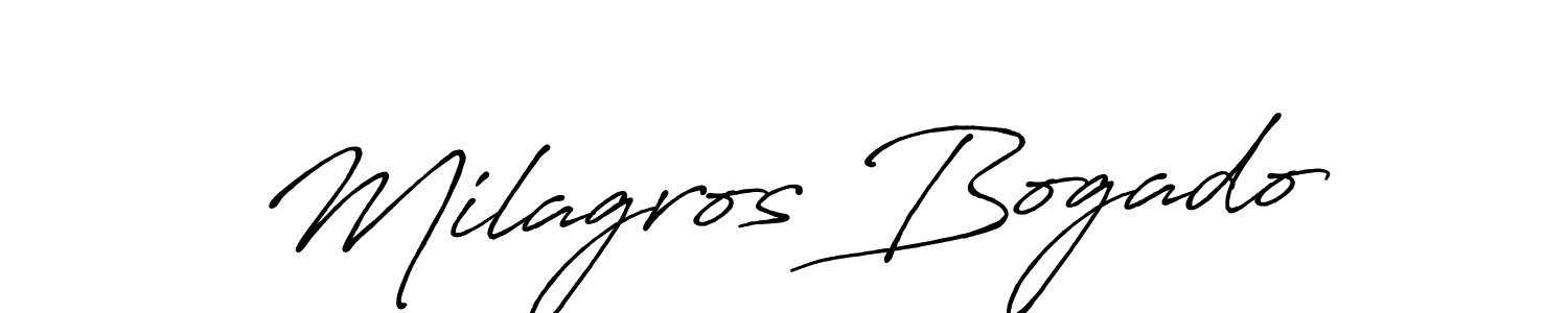 How to make Milagros Bogado name signature. Use Antro_Vectra_Bolder style for creating short signs online. This is the latest handwritten sign. Milagros Bogado signature style 7 images and pictures png
