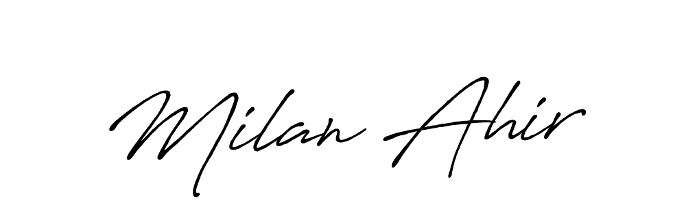 if you are searching for the best signature style for your name Milan Ahir. so please give up your signature search. here we have designed multiple signature styles  using Antro_Vectra_Bolder. Milan Ahir signature style 7 images and pictures png