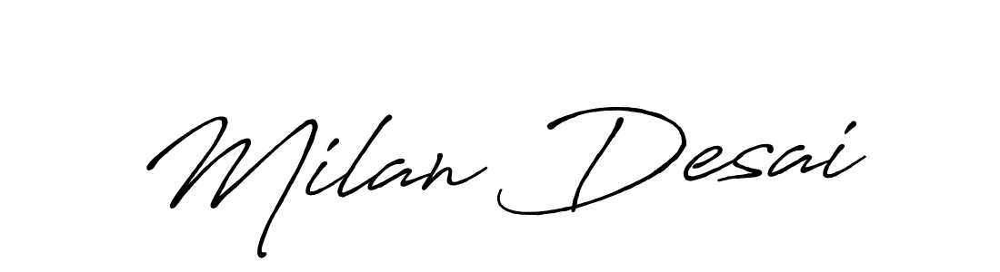 Antro_Vectra_Bolder is a professional signature style that is perfect for those who want to add a touch of class to their signature. It is also a great choice for those who want to make their signature more unique. Get Milan Desai name to fancy signature for free. Milan Desai signature style 7 images and pictures png