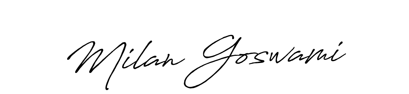 if you are searching for the best signature style for your name Milan Goswami. so please give up your signature search. here we have designed multiple signature styles  using Antro_Vectra_Bolder. Milan Goswami signature style 7 images and pictures png