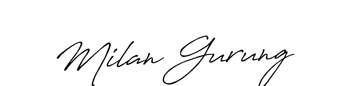 How to make Milan Gurung name signature. Use Antro_Vectra_Bolder style for creating short signs online. This is the latest handwritten sign. Milan Gurung signature style 7 images and pictures png