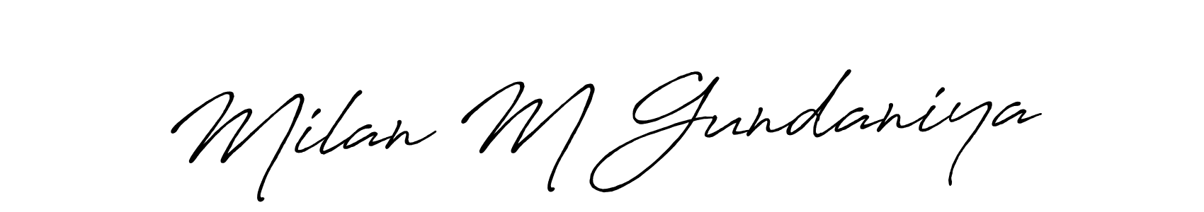 if you are searching for the best signature style for your name Milan M Gundaniya. so please give up your signature search. here we have designed multiple signature styles  using Antro_Vectra_Bolder. Milan M Gundaniya signature style 7 images and pictures png
