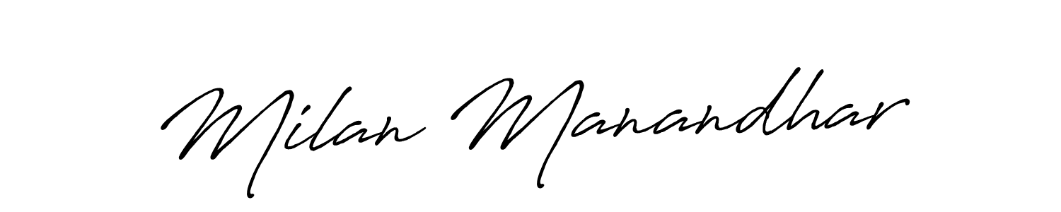 Create a beautiful signature design for name Milan Manandhar. With this signature (Antro_Vectra_Bolder) fonts, you can make a handwritten signature for free. Milan Manandhar signature style 7 images and pictures png