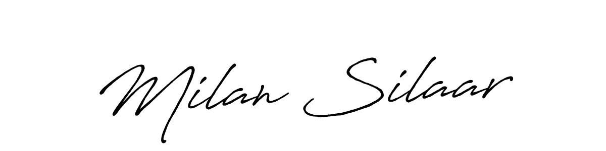 How to make Milan Silaar name signature. Use Antro_Vectra_Bolder style for creating short signs online. This is the latest handwritten sign. Milan Silaar signature style 7 images and pictures png
