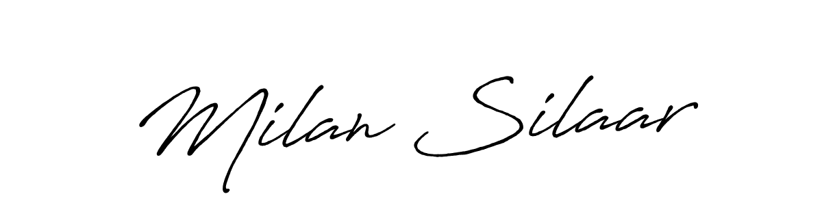 How to make Milan Silaar name signature. Use Antro_Vectra_Bolder style for creating short signs online. This is the latest handwritten sign. Milan Silaar signature style 7 images and pictures png