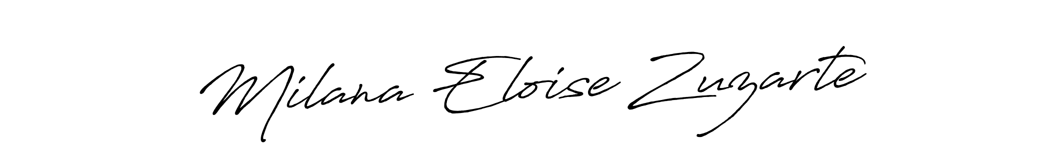 Antro_Vectra_Bolder is a professional signature style that is perfect for those who want to add a touch of class to their signature. It is also a great choice for those who want to make their signature more unique. Get Milana Eloise Zuzarte name to fancy signature for free. Milana Eloise Zuzarte signature style 7 images and pictures png