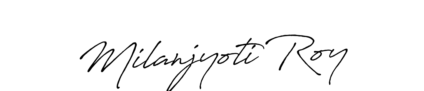 Antro_Vectra_Bolder is a professional signature style that is perfect for those who want to add a touch of class to their signature. It is also a great choice for those who want to make their signature more unique. Get Milanjyoti Roy name to fancy signature for free. Milanjyoti Roy signature style 7 images and pictures png