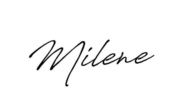 Milene stylish signature style. Best Handwritten Sign (Antro_Vectra_Bolder) for my name. Handwritten Signature Collection Ideas for my name Milene. Milene signature style 7 images and pictures png