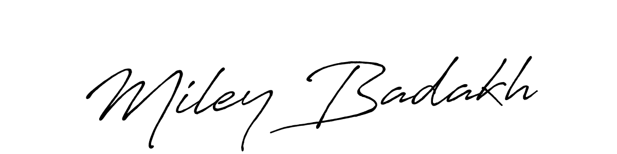 How to make Miley Badakh name signature. Use Antro_Vectra_Bolder style for creating short signs online. This is the latest handwritten sign. Miley Badakh signature style 7 images and pictures png