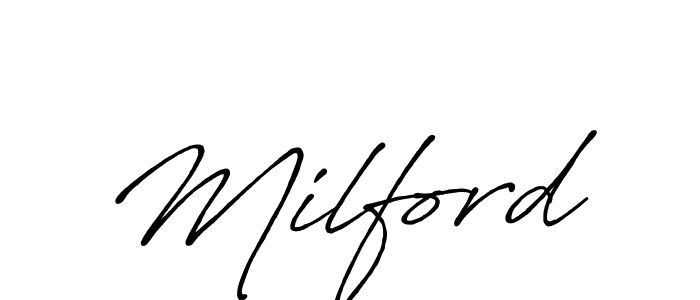 Milford stylish signature style. Best Handwritten Sign (Antro_Vectra_Bolder) for my name. Handwritten Signature Collection Ideas for my name Milford. Milford signature style 7 images and pictures png