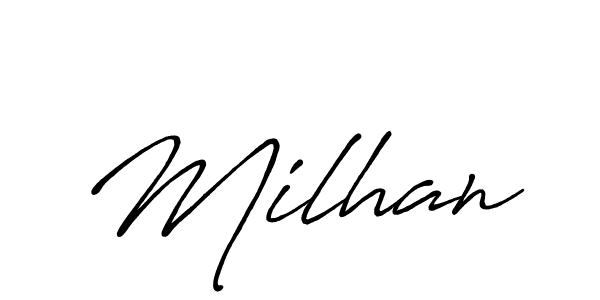 How to make Milhan name signature. Use Antro_Vectra_Bolder style for creating short signs online. This is the latest handwritten sign. Milhan signature style 7 images and pictures png