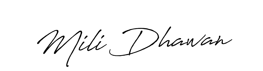 Use a signature maker to create a handwritten signature online. With this signature software, you can design (Antro_Vectra_Bolder) your own signature for name Mili Dhawan. Mili Dhawan signature style 7 images and pictures png
