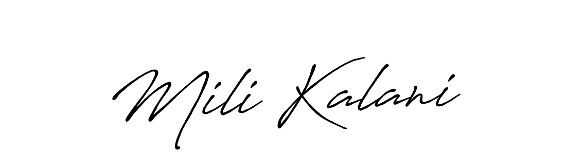 Use a signature maker to create a handwritten signature online. With this signature software, you can design (Antro_Vectra_Bolder) your own signature for name Mili Kalani. Mili Kalani signature style 7 images and pictures png