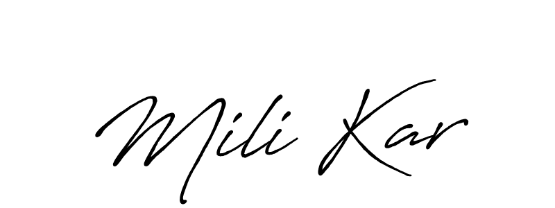 Similarly Antro_Vectra_Bolder is the best handwritten signature design. Signature creator online .You can use it as an online autograph creator for name Mili Kar. Mili Kar signature style 7 images and pictures png