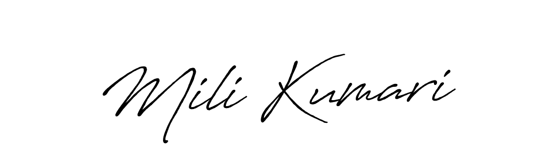 The best way (Antro_Vectra_Bolder) to make a short signature is to pick only two or three words in your name. The name Mili Kumari include a total of six letters. For converting this name. Mili Kumari signature style 7 images and pictures png