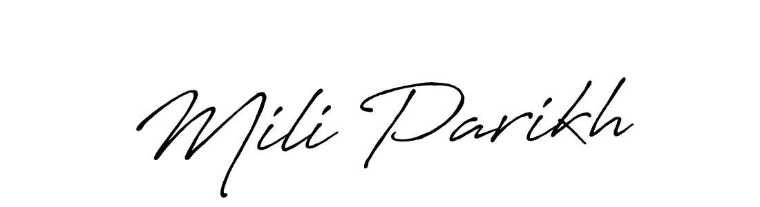 Antro_Vectra_Bolder is a professional signature style that is perfect for those who want to add a touch of class to their signature. It is also a great choice for those who want to make their signature more unique. Get Mili Parikh name to fancy signature for free. Mili Parikh signature style 7 images and pictures png