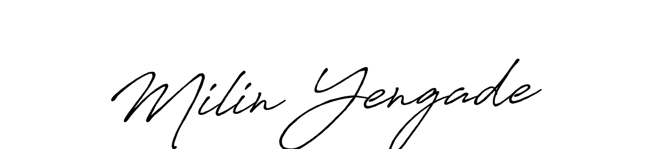 The best way (Antro_Vectra_Bolder) to make a short signature is to pick only two or three words in your name. The name Milin Yengade include a total of six letters. For converting this name. Milin Yengade signature style 7 images and pictures png