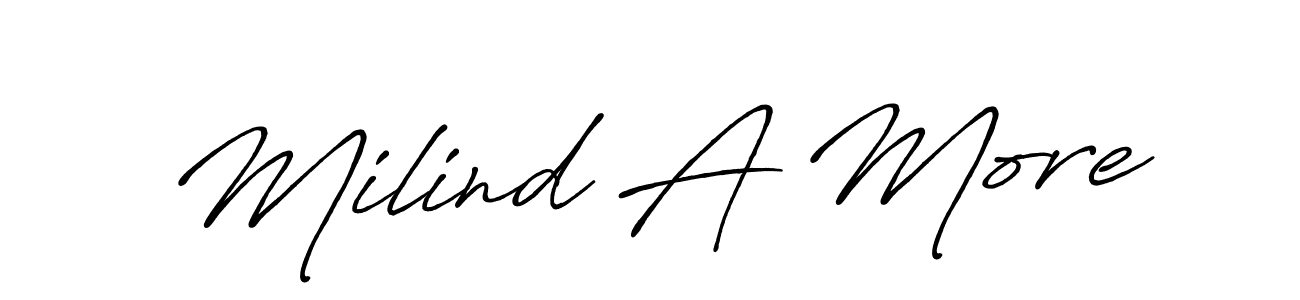 The best way (Antro_Vectra_Bolder) to make a short signature is to pick only two or three words in your name. The name Milind A More include a total of six letters. For converting this name. Milind A More signature style 7 images and pictures png