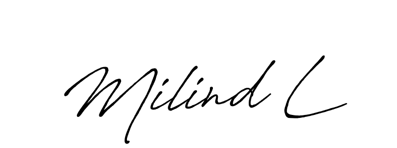 How to make Milind L name signature. Use Antro_Vectra_Bolder style for creating short signs online. This is the latest handwritten sign. Milind L signature style 7 images and pictures png