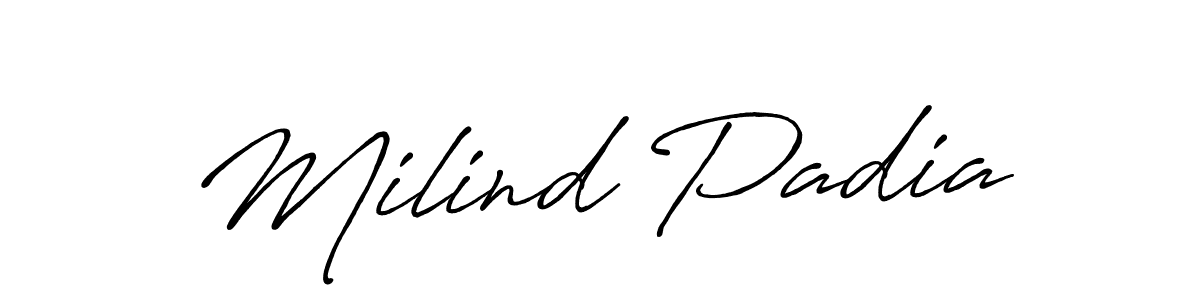 How to make Milind Padia name signature. Use Antro_Vectra_Bolder style for creating short signs online. This is the latest handwritten sign. Milind Padia signature style 7 images and pictures png