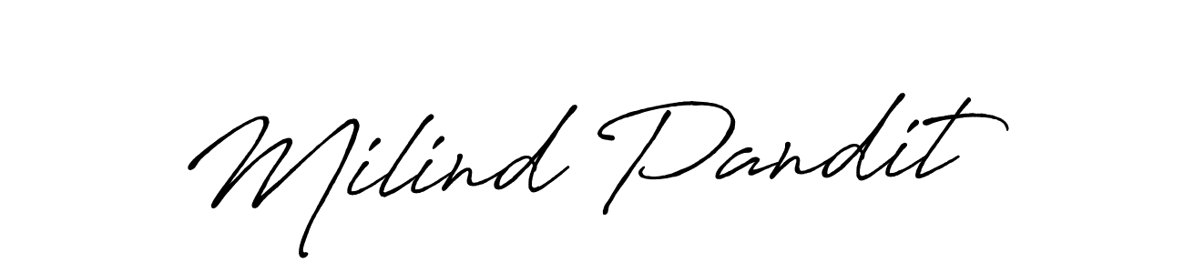 How to make Milind Pandit name signature. Use Antro_Vectra_Bolder style for creating short signs online. This is the latest handwritten sign. Milind Pandit signature style 7 images and pictures png