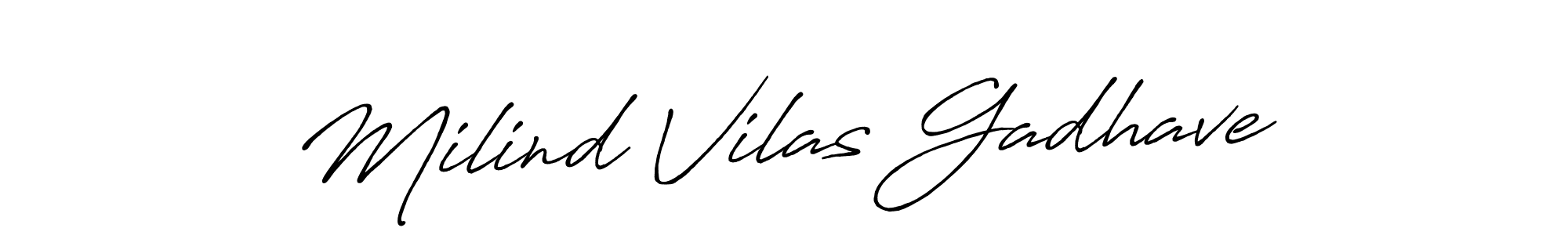 How to make Milind Vilas Gadhave name signature. Use Antro_Vectra_Bolder style for creating short signs online. This is the latest handwritten sign. Milind Vilas Gadhave signature style 7 images and pictures png