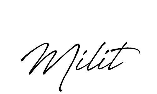 Also You can easily find your signature by using the search form. We will create Milit name handwritten signature images for you free of cost using Antro_Vectra_Bolder sign style. Milit signature style 7 images and pictures png