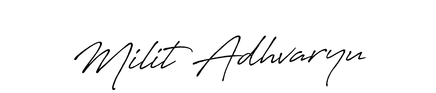 Also we have Milit Adhvaryu name is the best signature style. Create professional handwritten signature collection using Antro_Vectra_Bolder autograph style. Milit Adhvaryu signature style 7 images and pictures png
