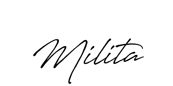 if you are searching for the best signature style for your name Milita. so please give up your signature search. here we have designed multiple signature styles  using Antro_Vectra_Bolder. Milita signature style 7 images and pictures png