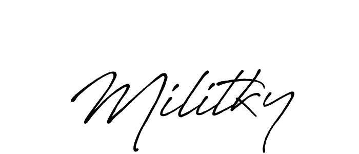 if you are searching for the best signature style for your name Militky. so please give up your signature search. here we have designed multiple signature styles  using Antro_Vectra_Bolder. Militky signature style 7 images and pictures png