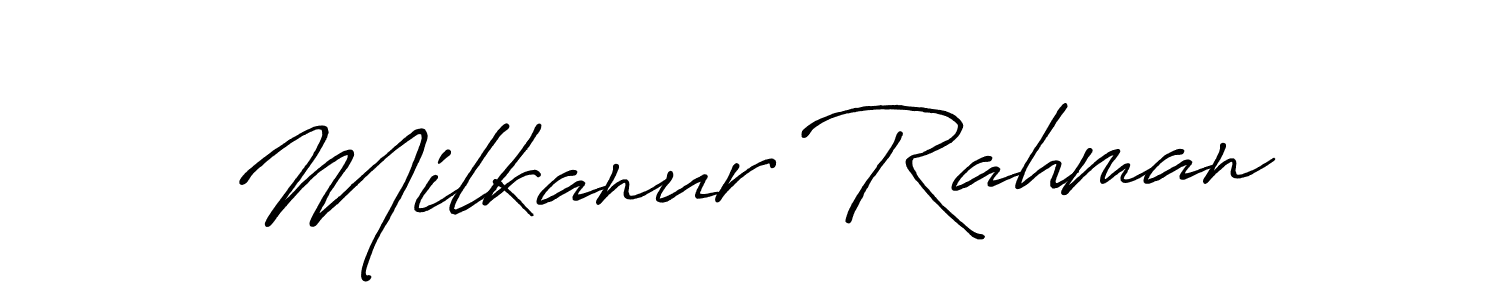 How to make Milkanur Rahman name signature. Use Antro_Vectra_Bolder style for creating short signs online. This is the latest handwritten sign. Milkanur Rahman signature style 7 images and pictures png