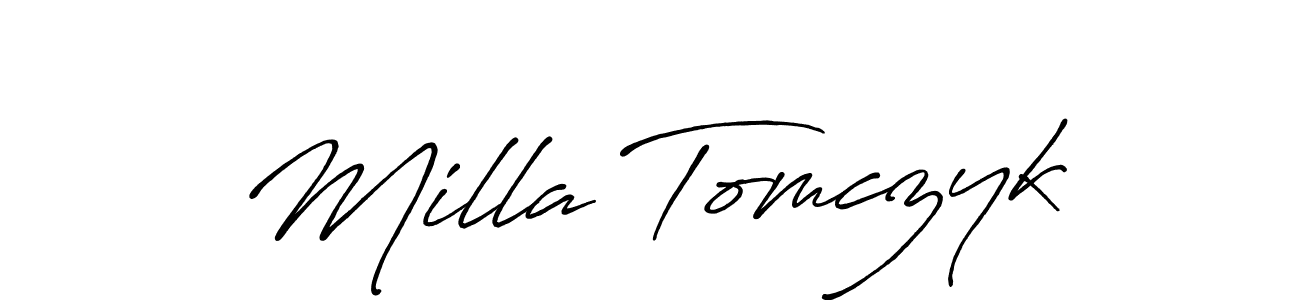 The best way (Antro_Vectra_Bolder) to make a short signature is to pick only two or three words in your name. The name Milla Tomczyk include a total of six letters. For converting this name. Milla Tomczyk signature style 7 images and pictures png