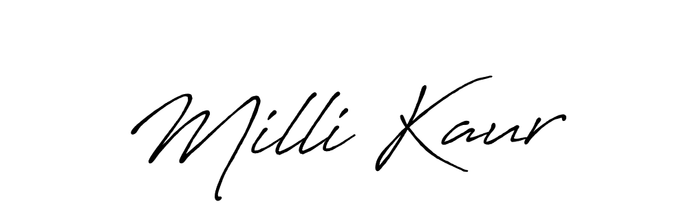 Design your own signature with our free online signature maker. With this signature software, you can create a handwritten (Antro_Vectra_Bolder) signature for name Milli Kaur. Milli Kaur signature style 7 images and pictures png