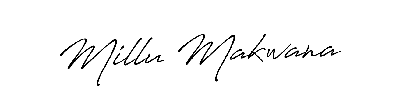 Create a beautiful signature design for name Millu Makwana. With this signature (Antro_Vectra_Bolder) fonts, you can make a handwritten signature for free. Millu Makwana signature style 7 images and pictures png