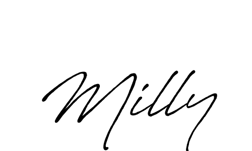 Use a signature maker to create a handwritten signature online. With this signature software, you can design (Antro_Vectra_Bolder) your own signature for name Milly. Milly signature style 7 images and pictures png