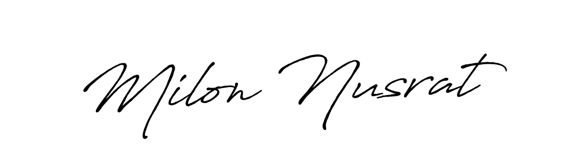 Antro_Vectra_Bolder is a professional signature style that is perfect for those who want to add a touch of class to their signature. It is also a great choice for those who want to make their signature more unique. Get Milon Nusrat name to fancy signature for free. Milon Nusrat signature style 7 images and pictures png