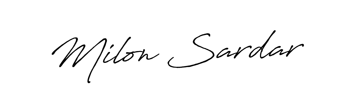 Use a signature maker to create a handwritten signature online. With this signature software, you can design (Antro_Vectra_Bolder) your own signature for name Milon Sardar. Milon Sardar signature style 7 images and pictures png