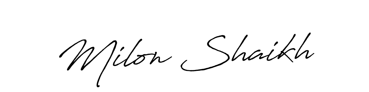 Create a beautiful signature design for name Milon Shaikh. With this signature (Antro_Vectra_Bolder) fonts, you can make a handwritten signature for free. Milon Shaikh signature style 7 images and pictures png