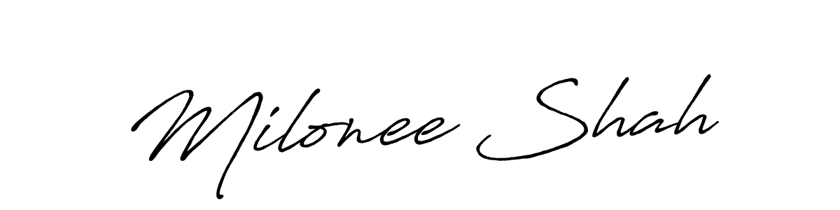 Make a beautiful signature design for name Milonee Shah. With this signature (Antro_Vectra_Bolder) style, you can create a handwritten signature for free. Milonee Shah signature style 7 images and pictures png